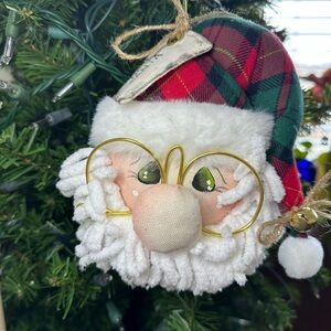 Plaid Santa Claus Ornament with Gold Glasses